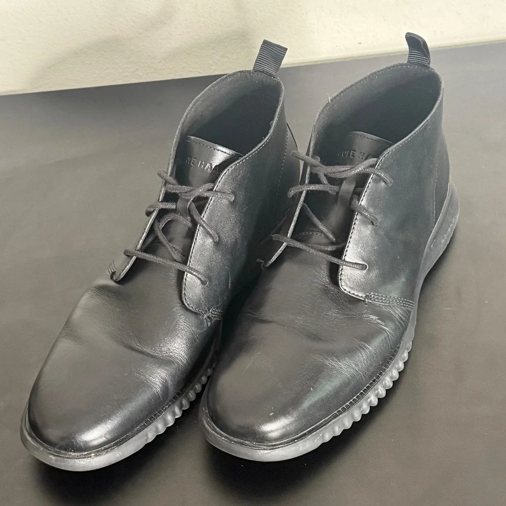 Cole‎ Haan Men's 2.ZEROGRAND Chukka Boots Black Leather Lace Up Size 11.5 C26198
